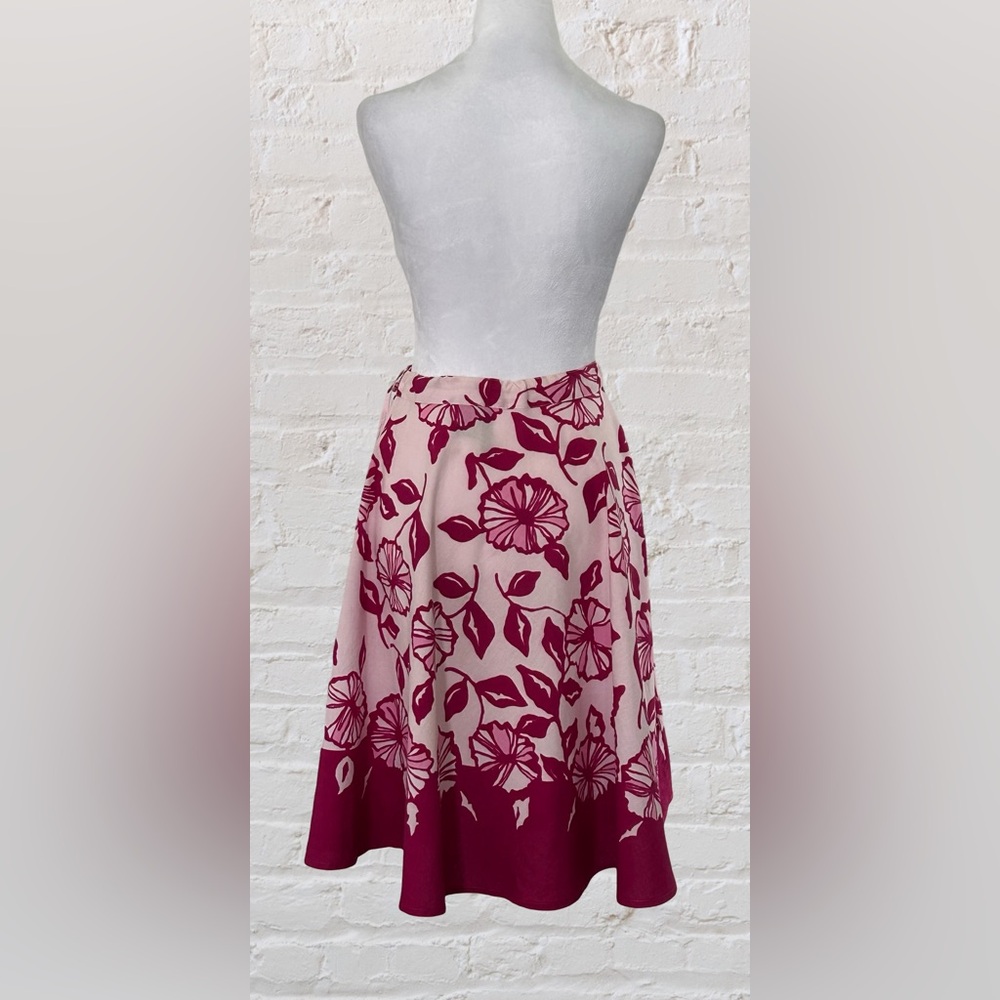 Apollo Pink White Floral A-Line Linen Skirt Sz L Cottagecore Western Boho Preppy